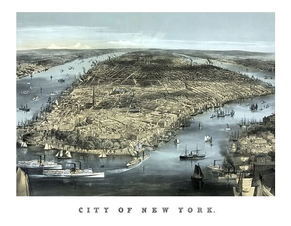 Cityscape view of New York City, circa 1850