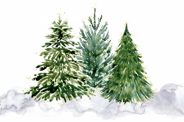 Three watercolor Christmas trees