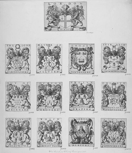 Arms of the twelve chief City Livery Companies surmounted by the arms of the City of London, 1667