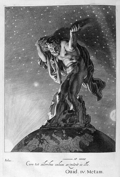 Atlas Supports the Heavens on his Shoulders, 1655. Artist: Michel de Marolles