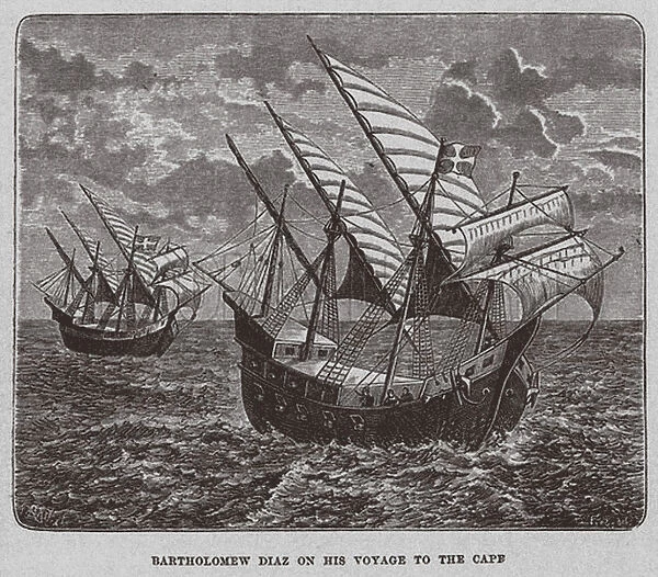 Bartholomew Diaz on his voyage to South Africa, 1878. Artist: Anonymous