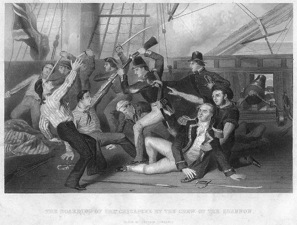 The boarding of HMS Chesapeke by the crew of HMS Shannon, 1813