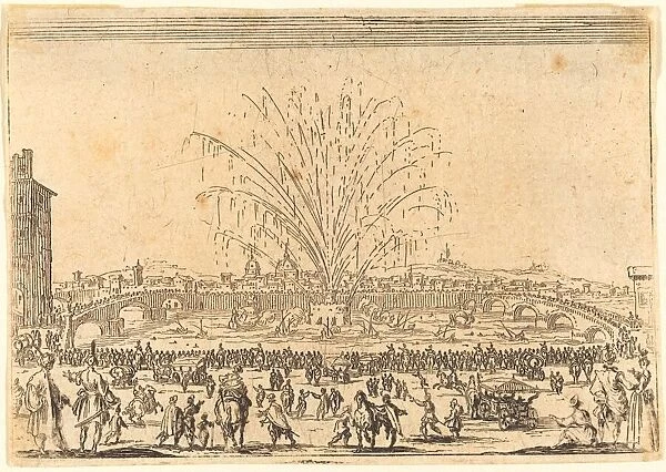 Fireworks on the Arno, Florence, c. 1622. Creator: Jacques Callot