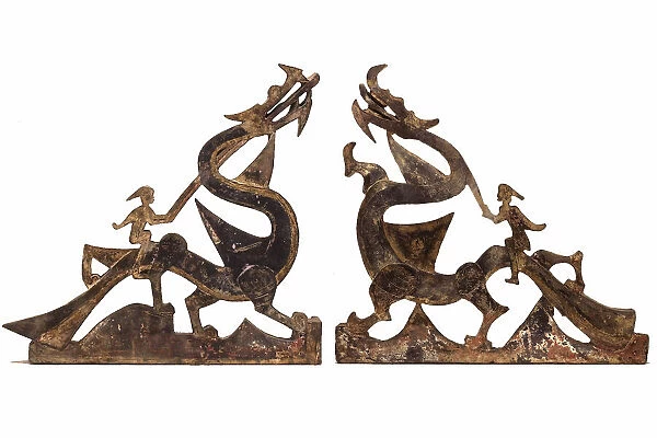 Immortals Riding Dragons: Sections of a Tomb Pediment, Han dynasty, 1st century B. C.  /  A. D
