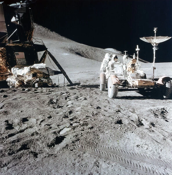 James Irwin (1930-1991) with the Lunar Roving Vehicle during Apollo 15, 1971. Artist: NASA