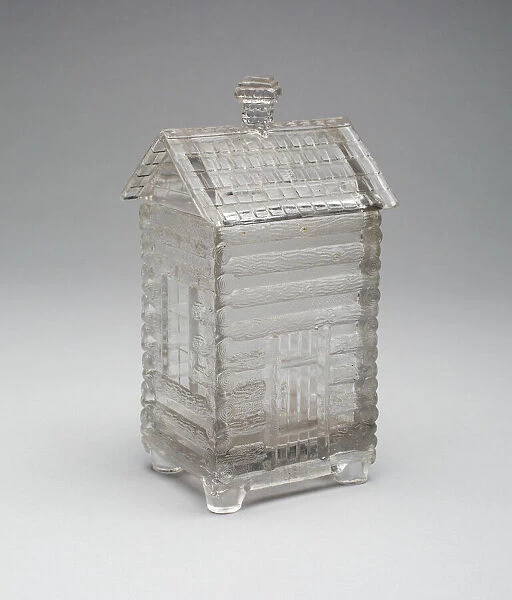 Log Cabin pattern marmalade covered jar, c. 1875. Creator: Central Glass Company