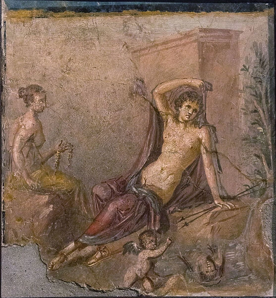Narcissus, Echo and Eros, 1st H. 1st cen. AD. Creator: Roman-Pompeian wall painting