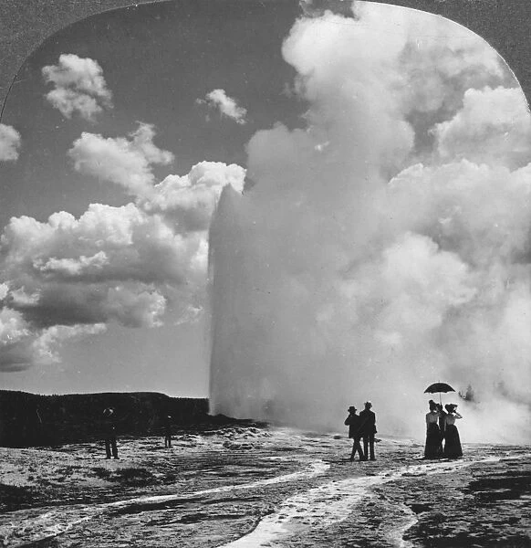 Old Faithful geyser, Yellowstone National Park, USA, early 19th century. Artist: Underwood & Underwood