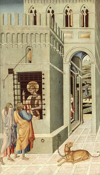 Saint John the Baptist in Prison Visited by Two Disciples, 1455-1460. Artist: Giovanni di Paolo (ca 1403-1482)