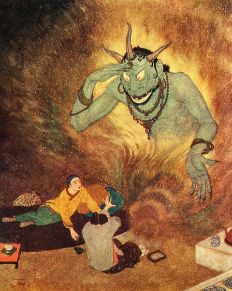 Aladdin And The Efrite. Illustration By Edmund Dulac For Aladdin And The Wonderful Lamp. From The Arabian Nights, Published 1938