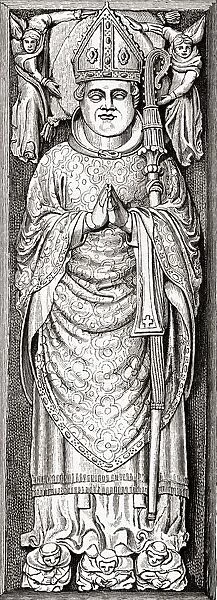 Effigy Of William Of Wykeham On His Tomb In Winchester Cathedral. William Of Wykeham, 1320 To 1404. Bishop Of Winchester, Chancellor Of England And Founder Of Winchester College. From The Book Short History Of The English People By J. R. Green, Published London 1893