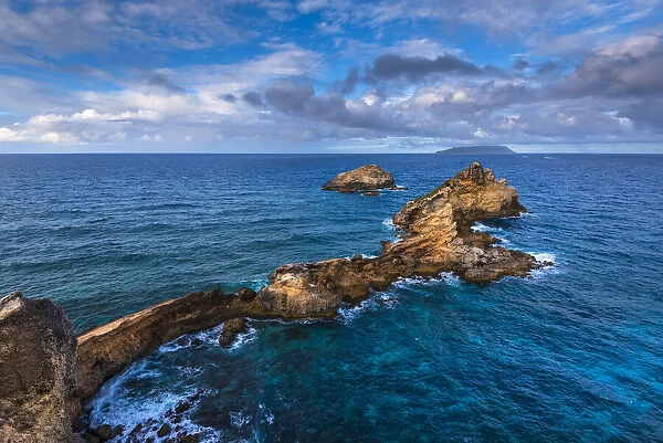 Rock formations of Pointe des Chateaux peninsula on Grande-Terre, Guadeloupe, French West Indies