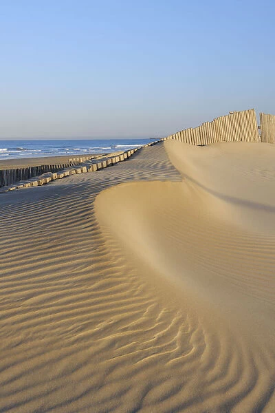 Sand Fence at Beach near Cadiz, Costa De La Luz, Cadiz Province, Andalusia, Spain