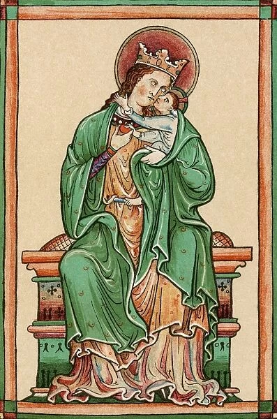 The Virgin And Child. After 13Th Century Illuminated Manuscript By Artist Matthew Paris C 1200 - 1259