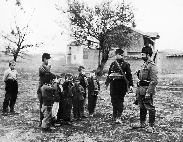 Balkans War November 1912 Turkish children salute Serbian soldiers