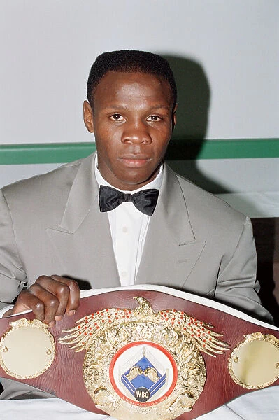 Chris Eubank with WBO belt after his epic win over Michael Watson for the WBO