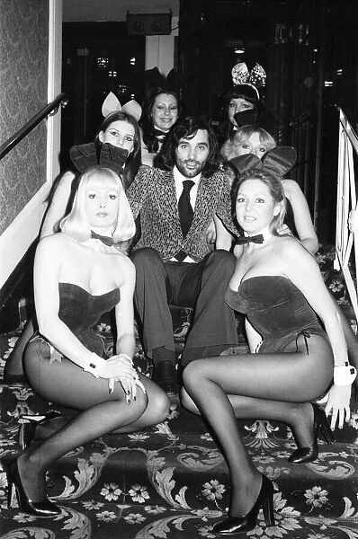 George Best with Playboy Bunnies at The Grosvenor House Hotel in London