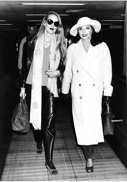 Joan Collins Actress With Supermodel Jerry Hall Wife Of Rock Star Mick Jagger Leaving