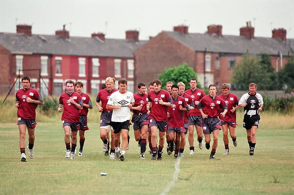 Manchester United in their first day of training. Left to right: Eric Cantona