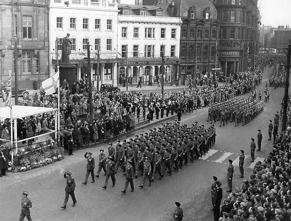 A march past of the 1st Battalion, the Royal Northumberland Fusiliers after they returned