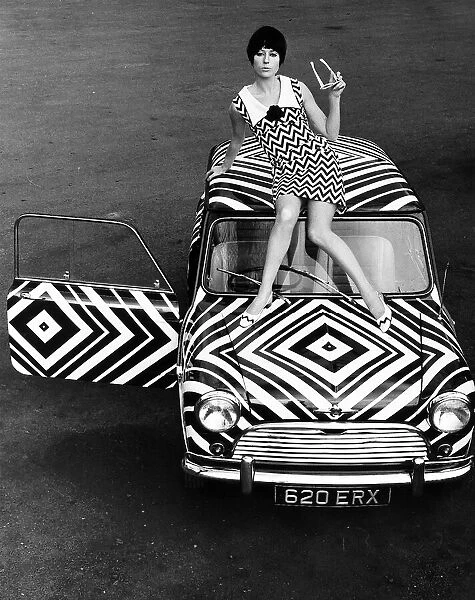 Mini motor car March 1966. The car is for sale in Thames Ditton