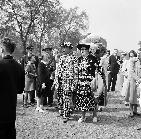 Pearly King and Queen attend the Easter parade in Rotten Row in Hyde Park, London