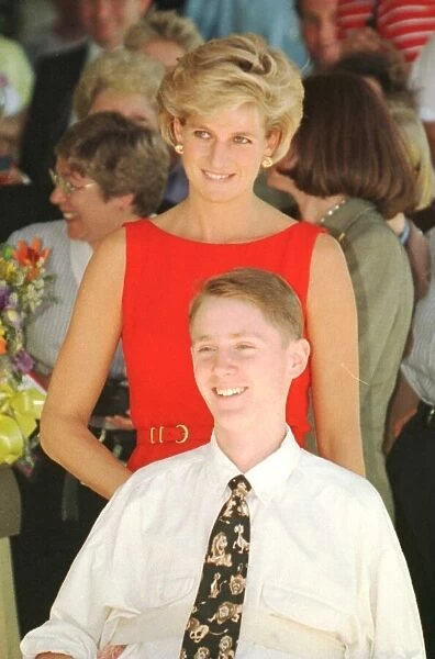 Princess Diana meets 18 year old Ben Robinson at a rehabilitation centre in Ryde