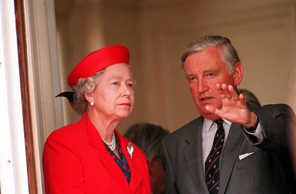 QUEEN ELIZABETH II WEARING RED AT LORDS CRICKET GROUNDS WITH LORD GRIFFITHS - 22  /  06  /  1993