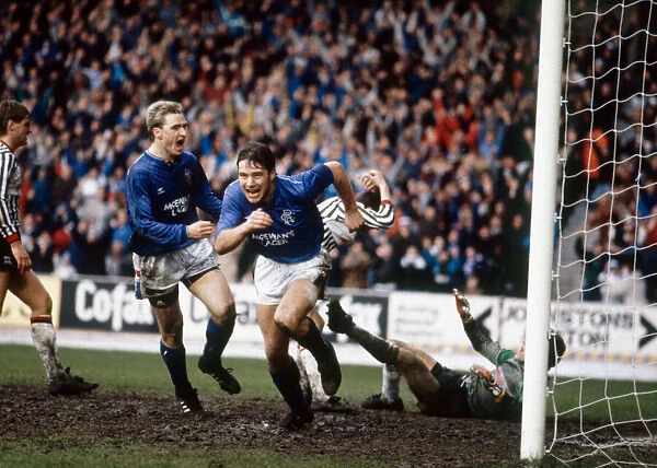 Rangers footballer Kevin Drinkell celebrates a goal. May 1989