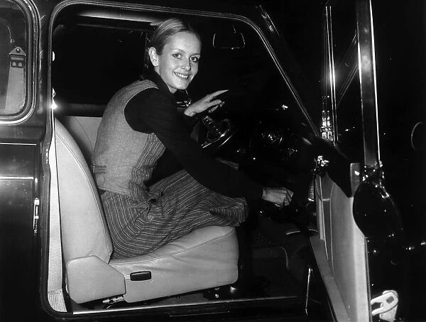Twiggy 19 year old model pictured after passing her driving test November 1968