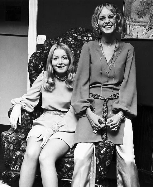 Twiggy model and actress with Mary Hopkin singer sitting on chair