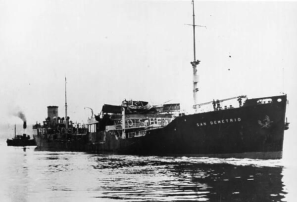 The wreckage of the San Demetrio. MV San Demetrio was a British motor tanker