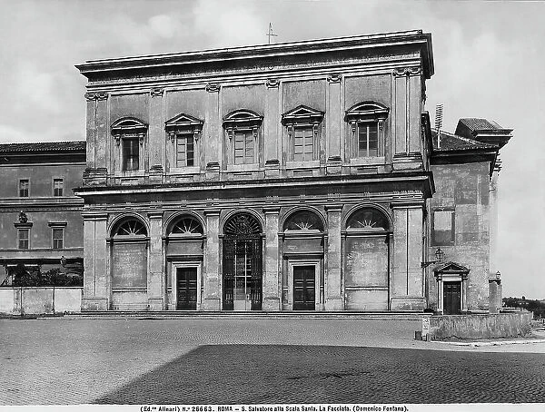 Facade of Palazzo di San Salvatore alla Scala Santa. Architectural work created by Domenico Fontana and located in Rome, in Lazio