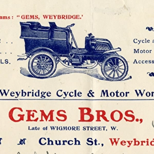Advert, Gems Bros, Weybridge Cycle & Motor Works