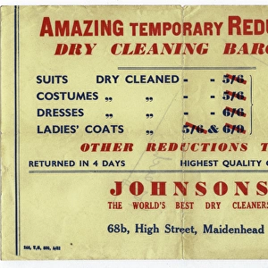 Advertisement for Johnsons dry cleaners, Maidenhead