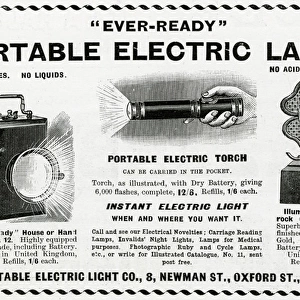Advert for Portable hand-held lamps and torch 1902