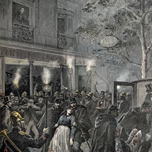 Anarchist attack in Paris (1892). Etching