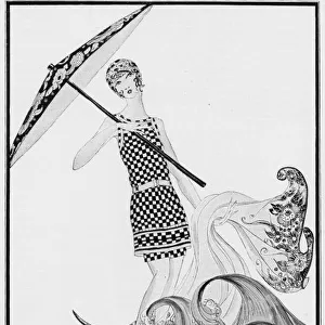 Art deco illustration of women in in bathing suit, 1924