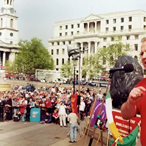 Bob Crow, RMT trade union leader, in Trafalgar Square