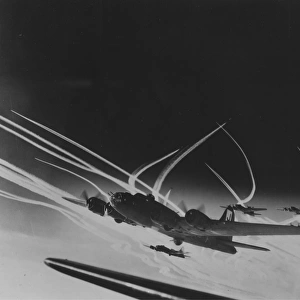Boeing B-17F formation with escorts