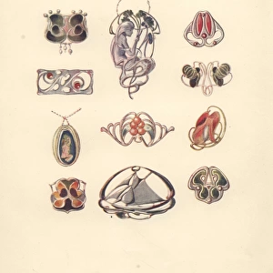 British art nouveau pendants, lockets and brooches