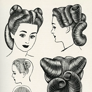 Circular roll hairstyle 1940s