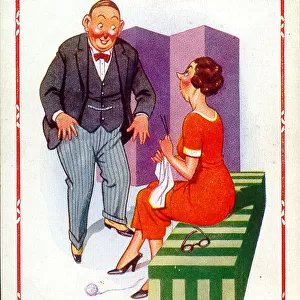 Comic postcard, Man looking for his spectacles - Spoonerisms Date: 20th century