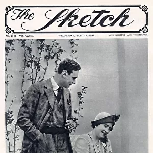 Front cover of The Sketch featuring King George VI (1895 - 1952), with his wife and consort, Queen Elizabeth (1900 - 2002), and one of their pet dog Corgis. Date: 1941