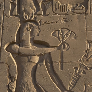 Egyptian Art. Karnak. A pharaoh making an offering of flower
