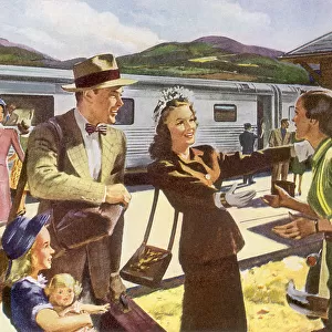 Family Arrives on Train Date: 1947