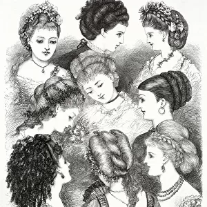 Fashions of hairstyles for 1870. Date: 1870