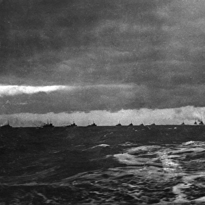 Flotilla of ships off Harwich coast, Essex, WW1