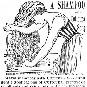 Hair washing with Cuticura soap, 1890s