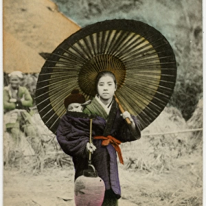 Japan - Girl carrying her younger sister on her back